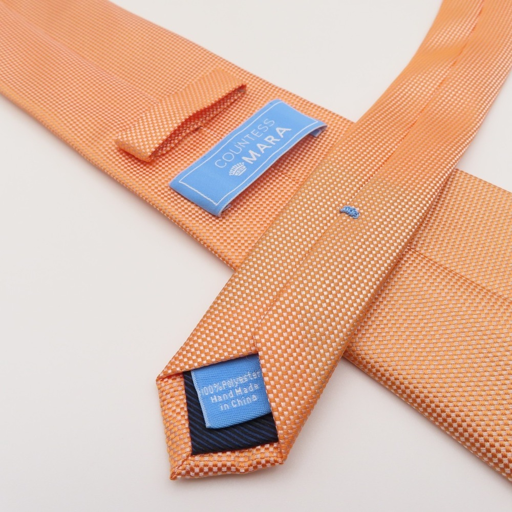 Countess Mara Tie Orange White Checked 3.25" Wide 57" Long Polyester - Picture 6 of 7